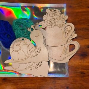 Wooden Snail and Flower Watering Can Decor DIY Ornaments